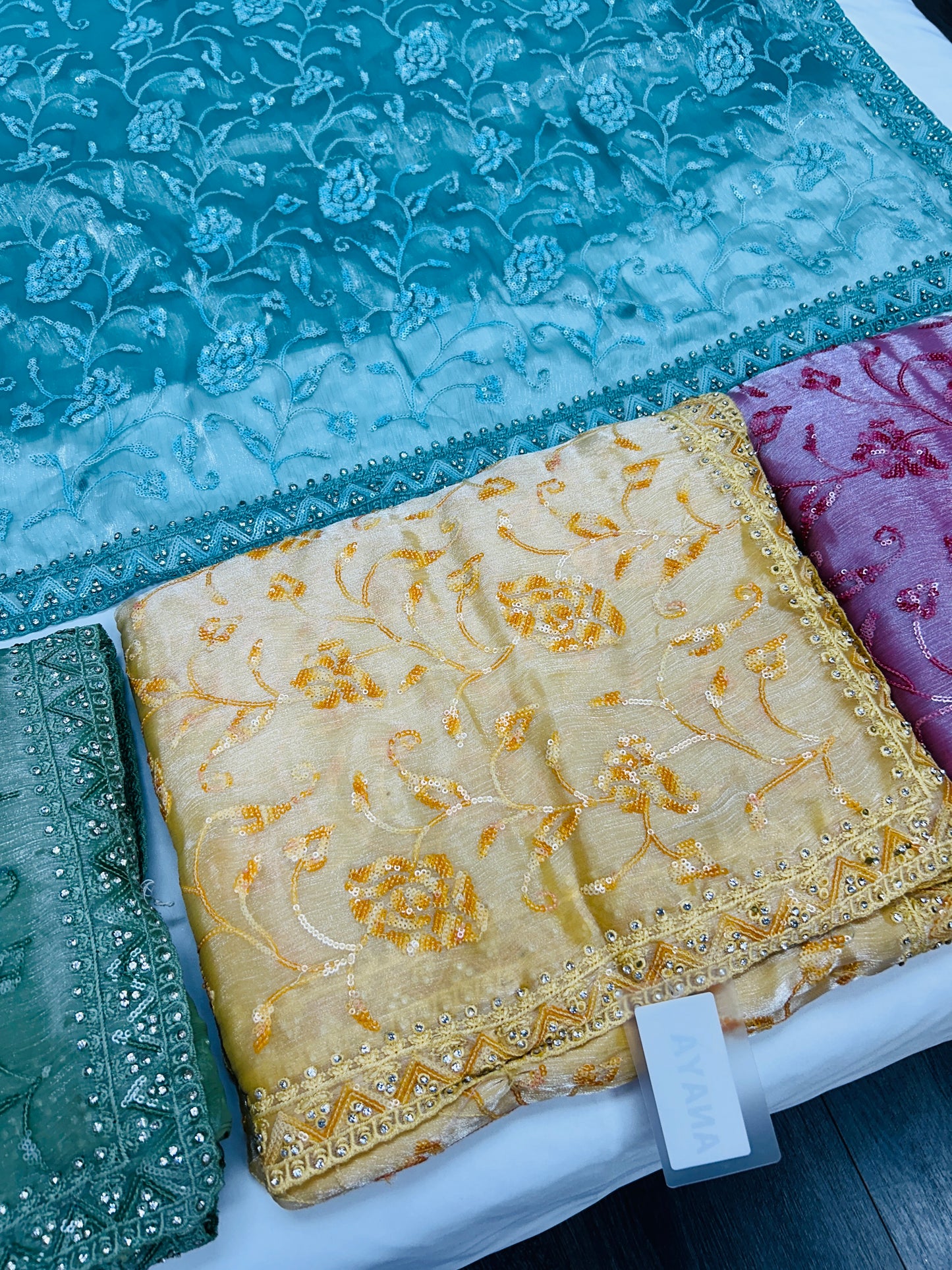 Chiffon silk saree with sequin Chikankari