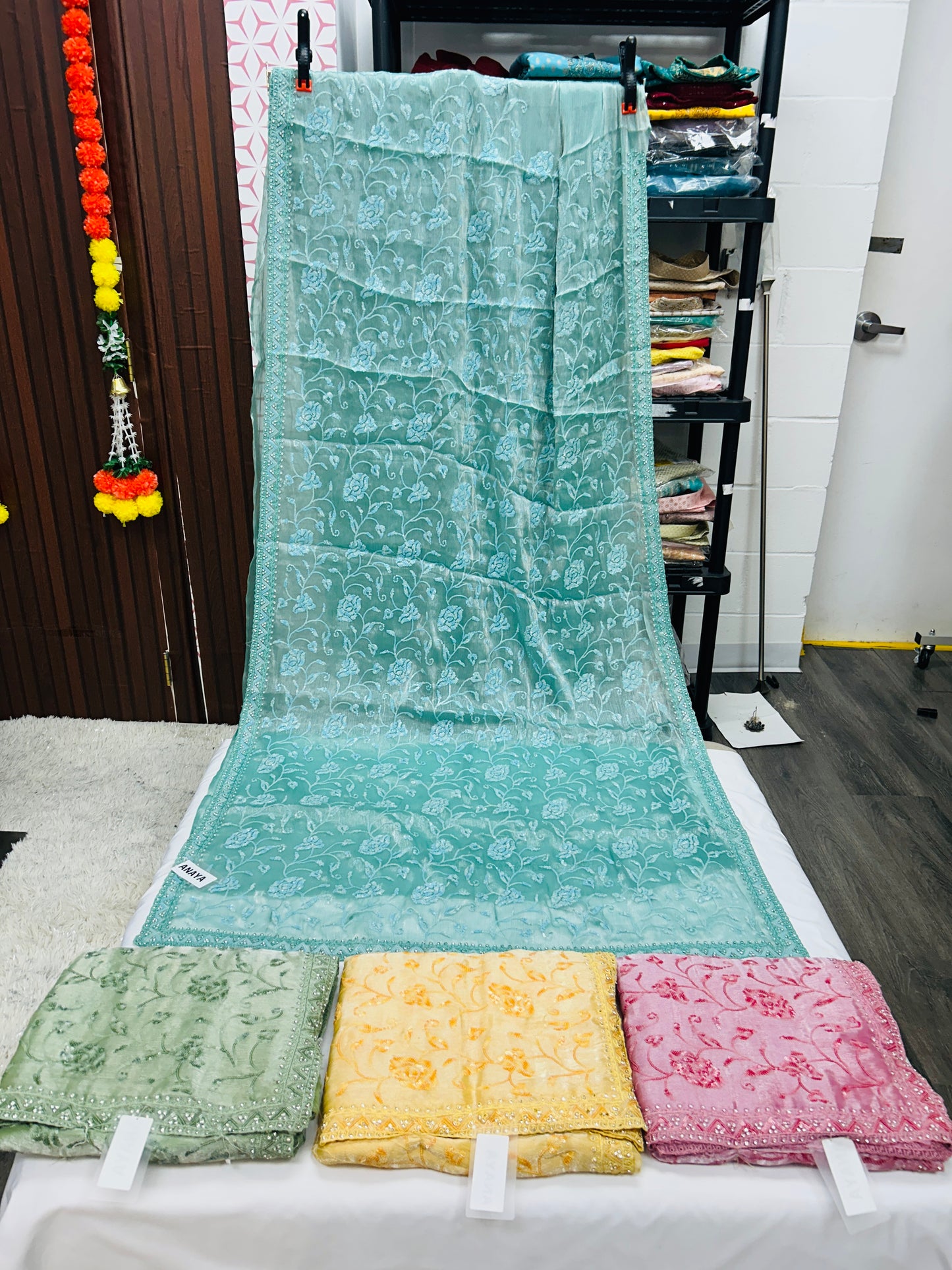 Chiffon silk saree with sequin Chikankari