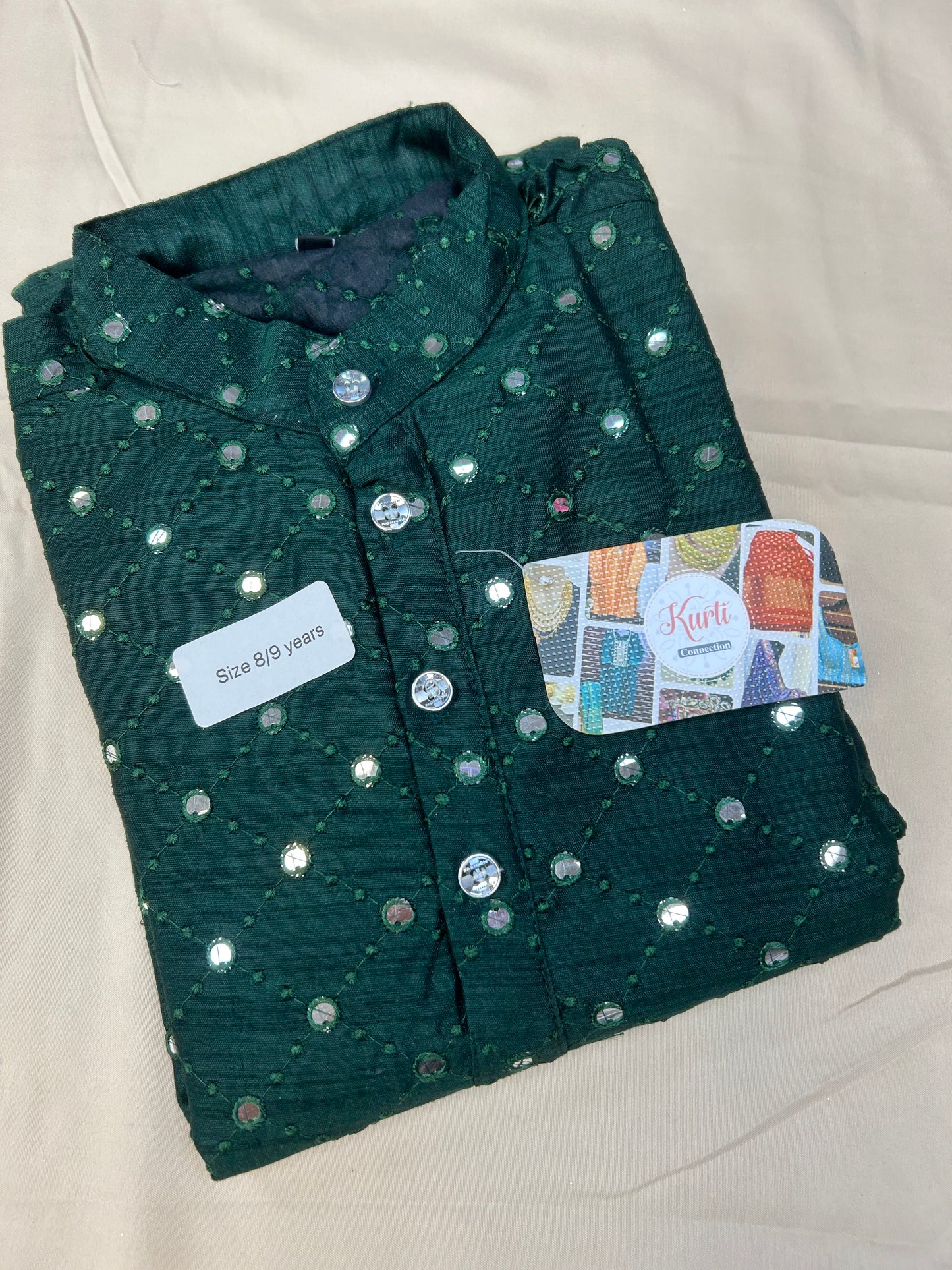 Mirror work kurta : green | boys