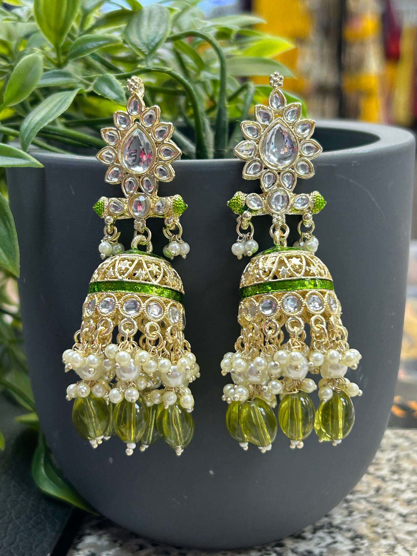 Mehandi green earrings : Meenakari