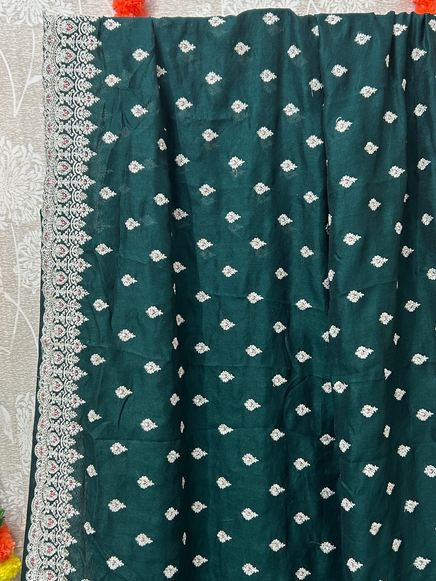 Chinon silk saree with heavy stone work