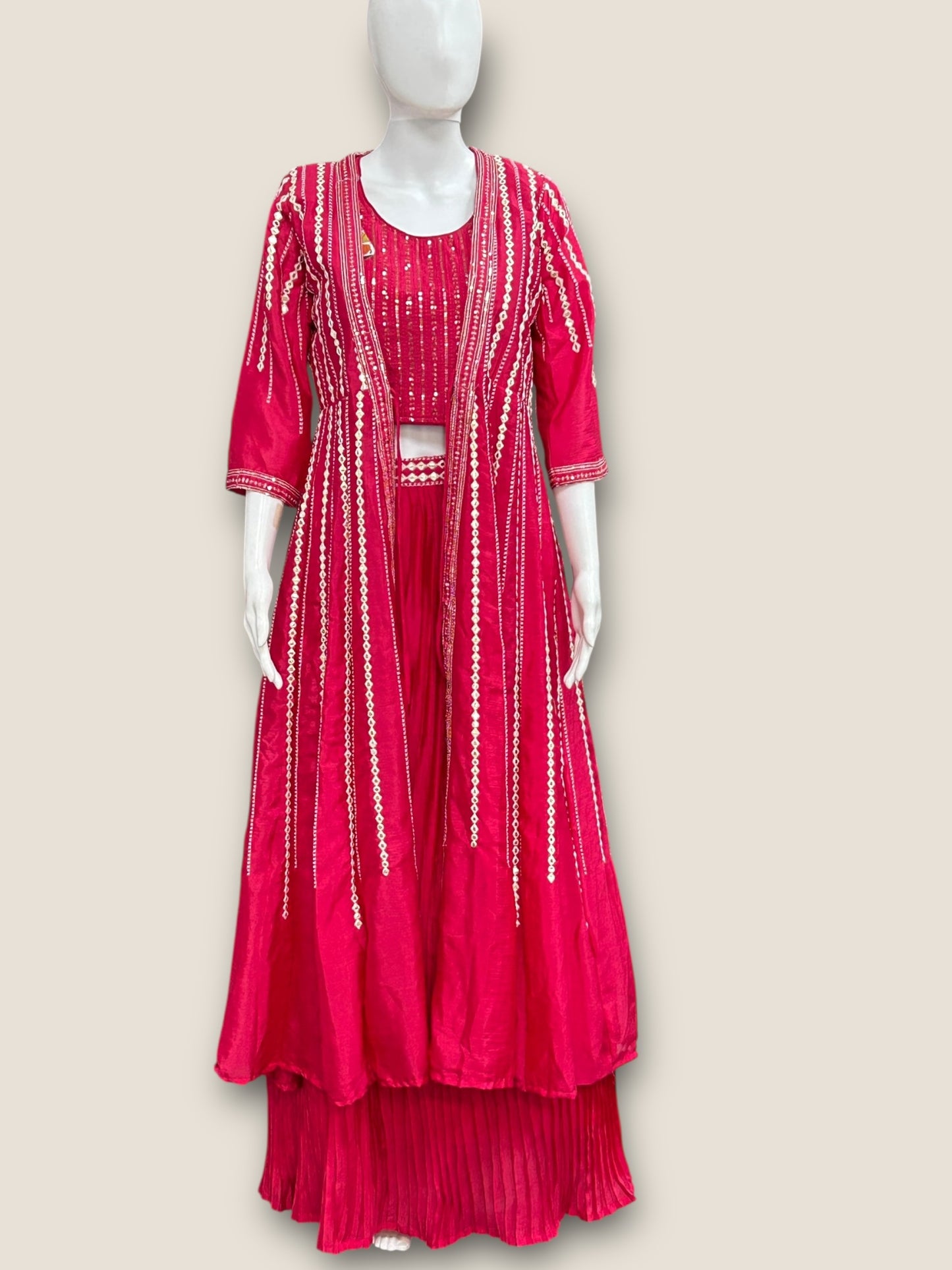 Dark pink Lehenga Choli set with long jacket