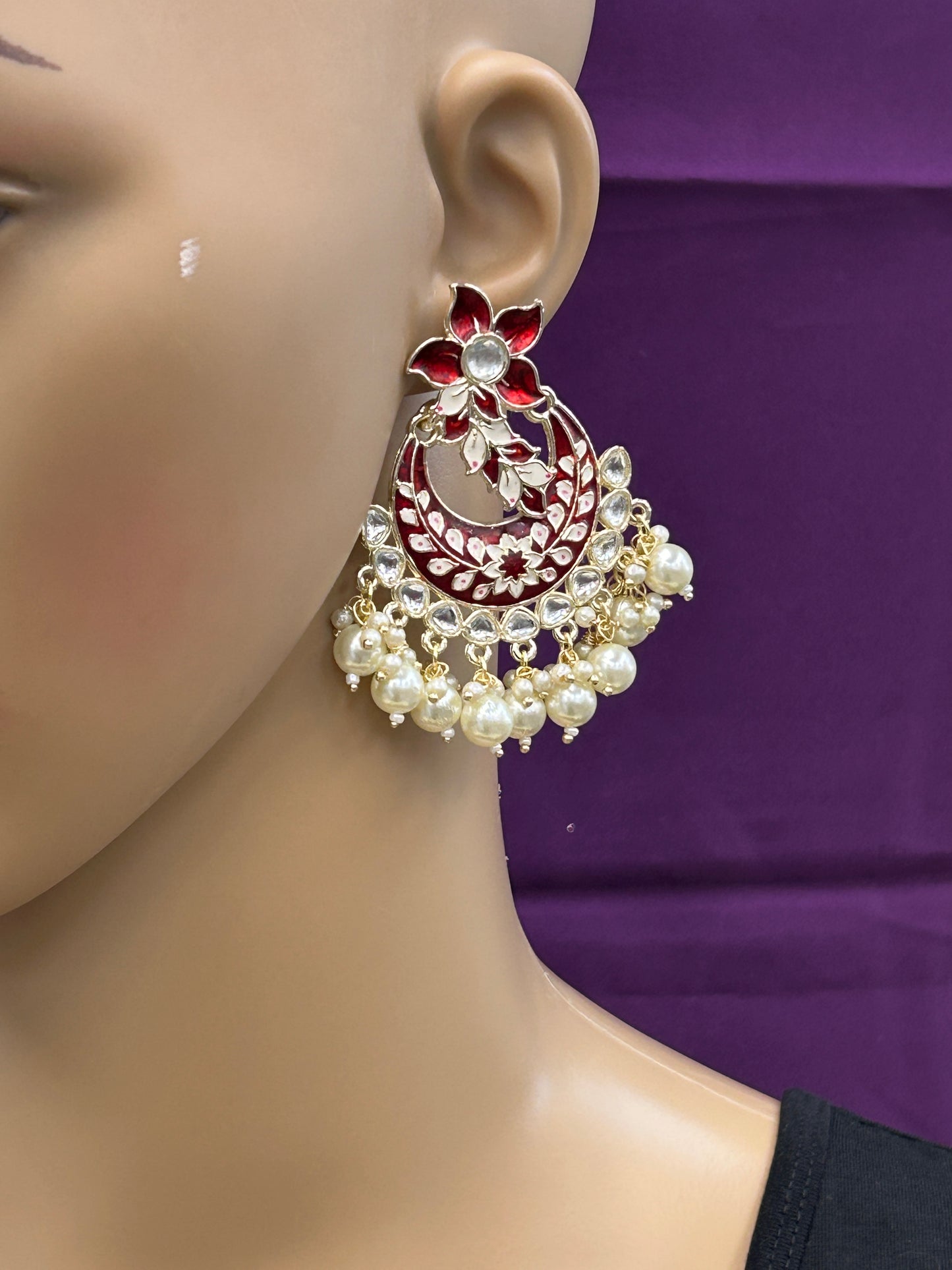 Maroon chandbali earrings