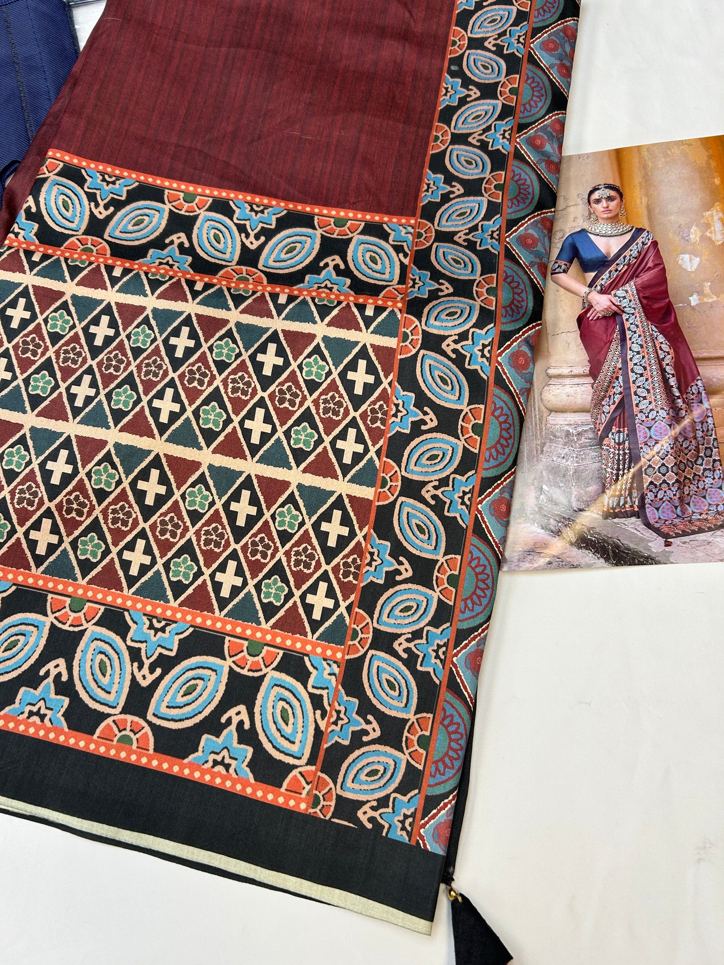 Ajrakh silk saree