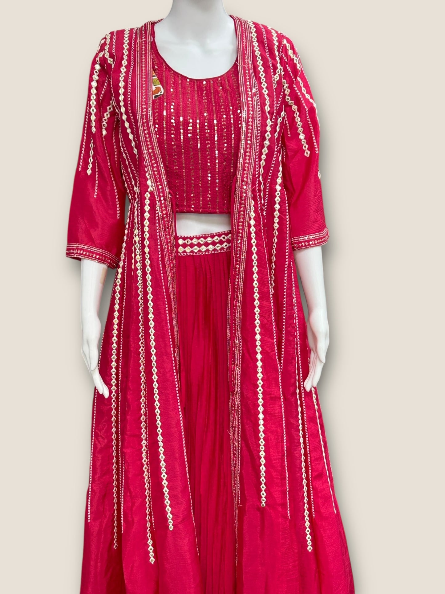 Dark pink Lehenga Choli set with long jacket
