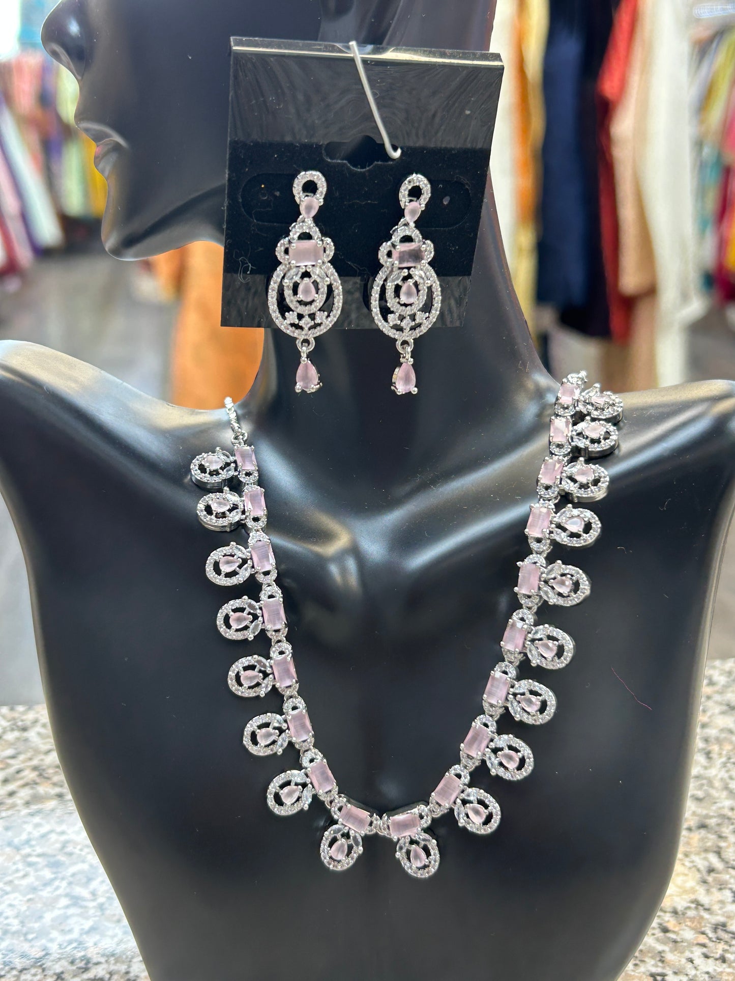 Light pink AD stone necklace set
