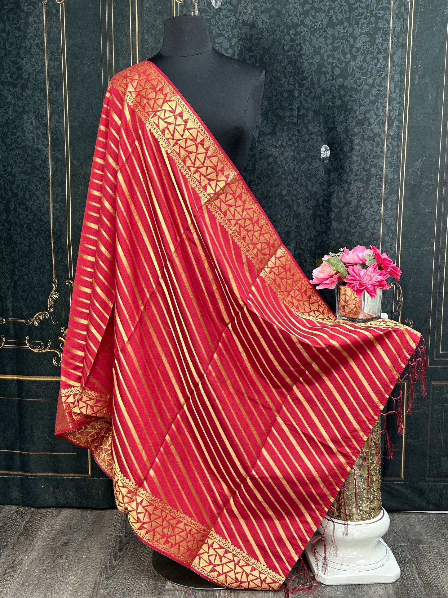 Maroon silk dupatta