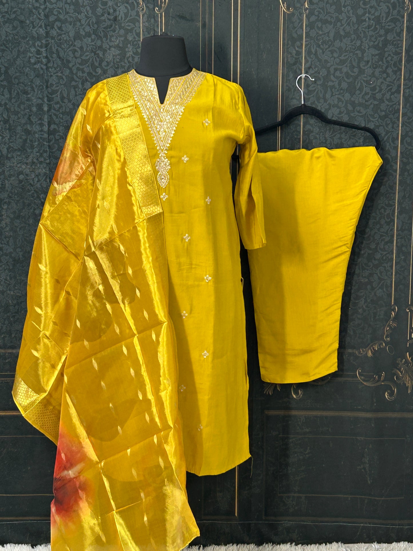 Yellow Modal silk salwar suit / plus size