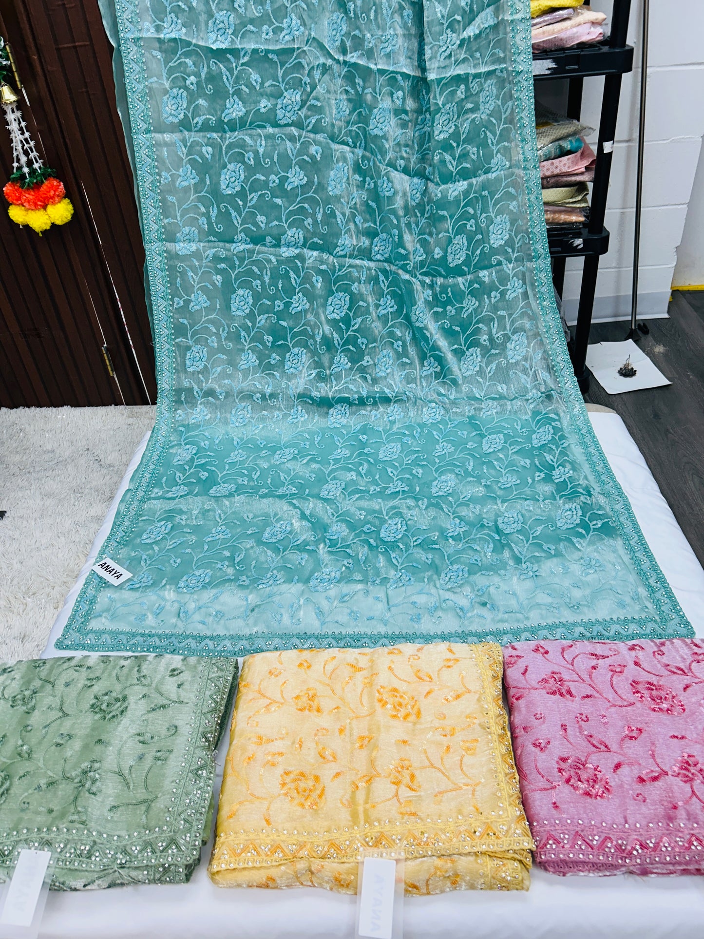 Chiffon silk saree with sequin Chikankari