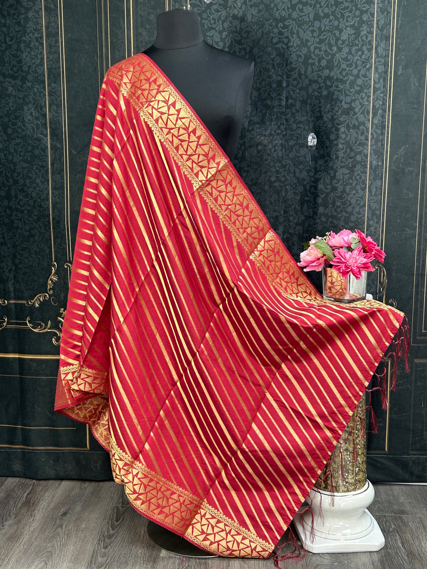 Maroon silk dupatta
