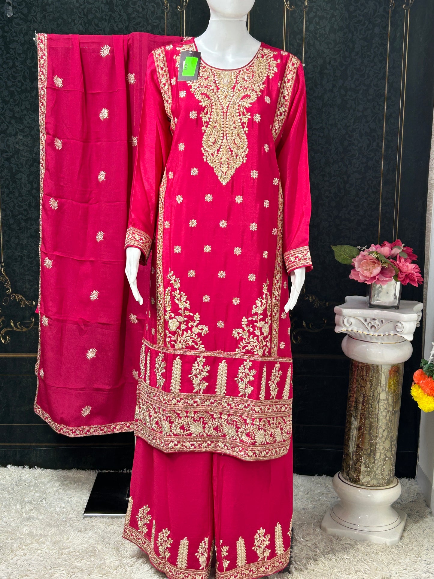 Chinon silk sharara suit