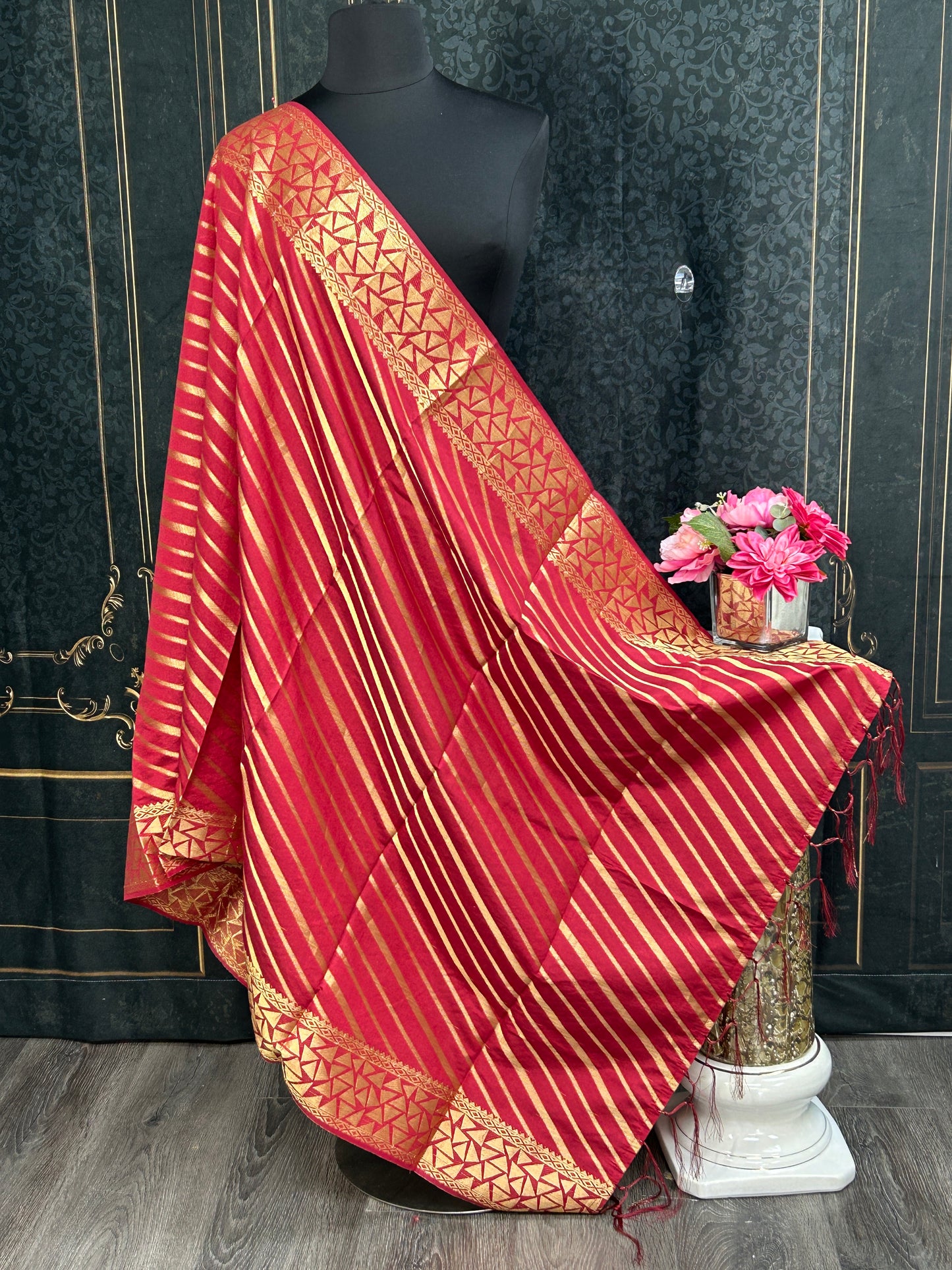Maroon silk dupatta