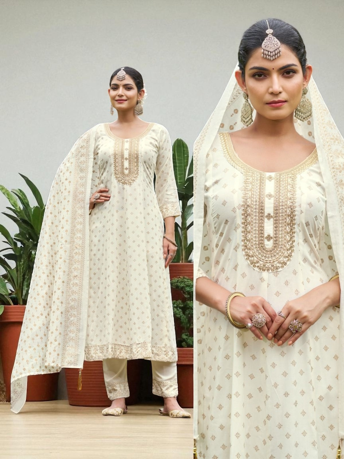 White : Plus size Kurti set