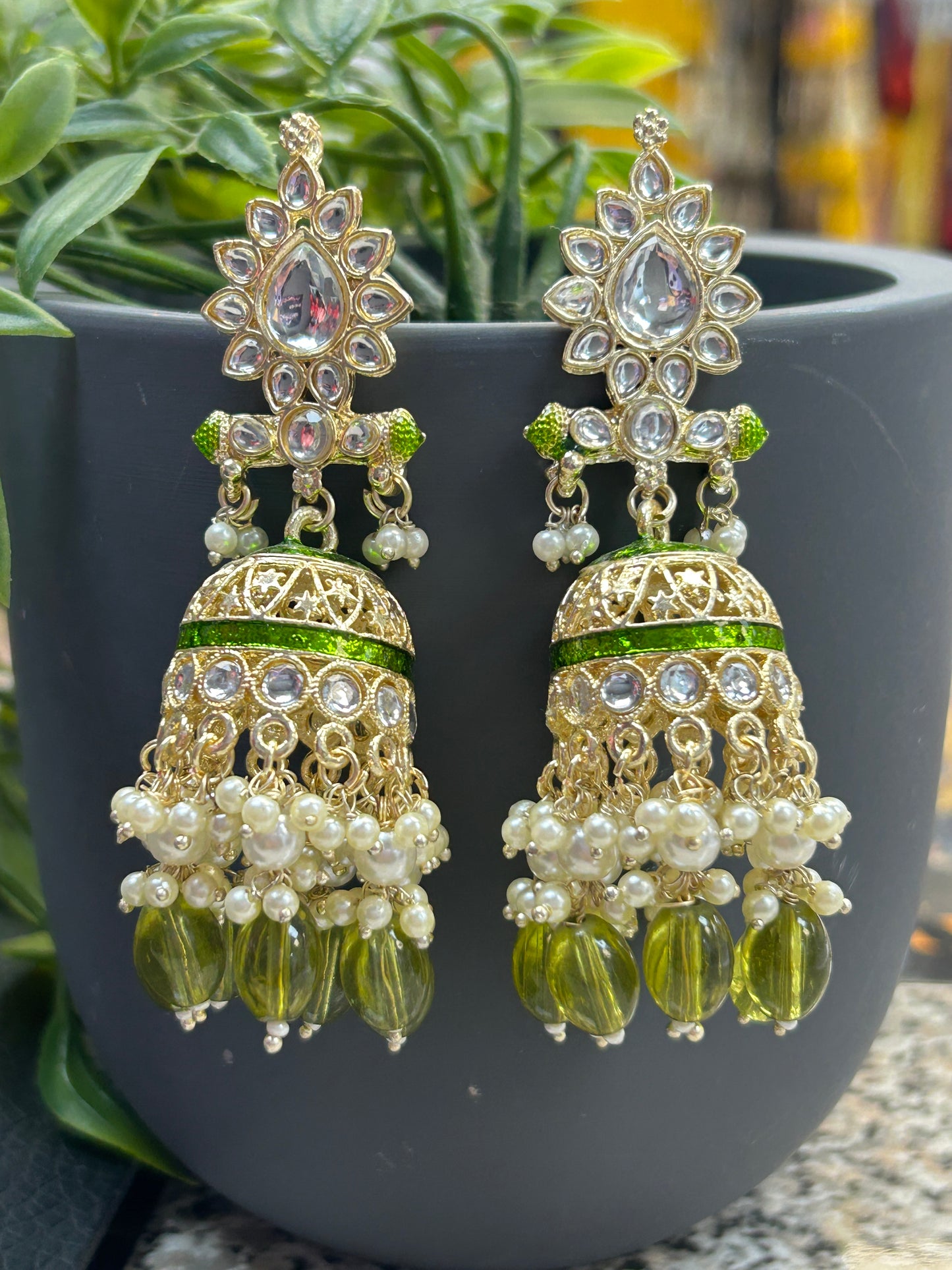Mehandi green earrings : Meenakari