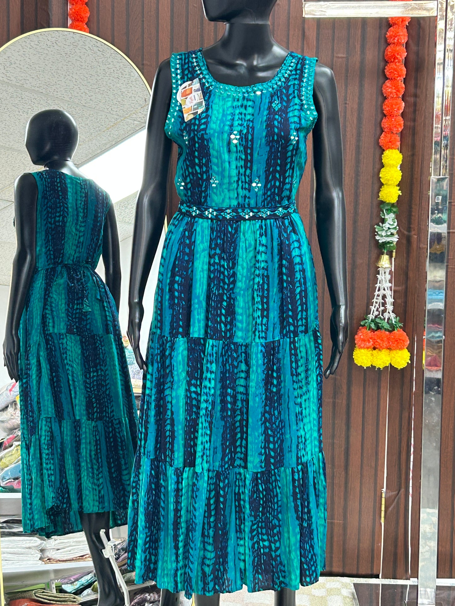 Rayon long kurti : shibori print