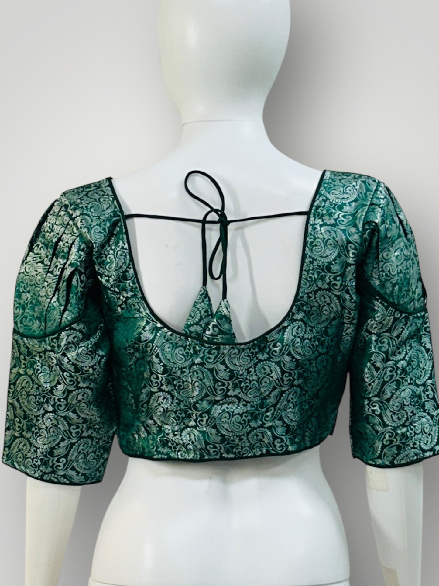 Green- Silver : silk readymade blouse