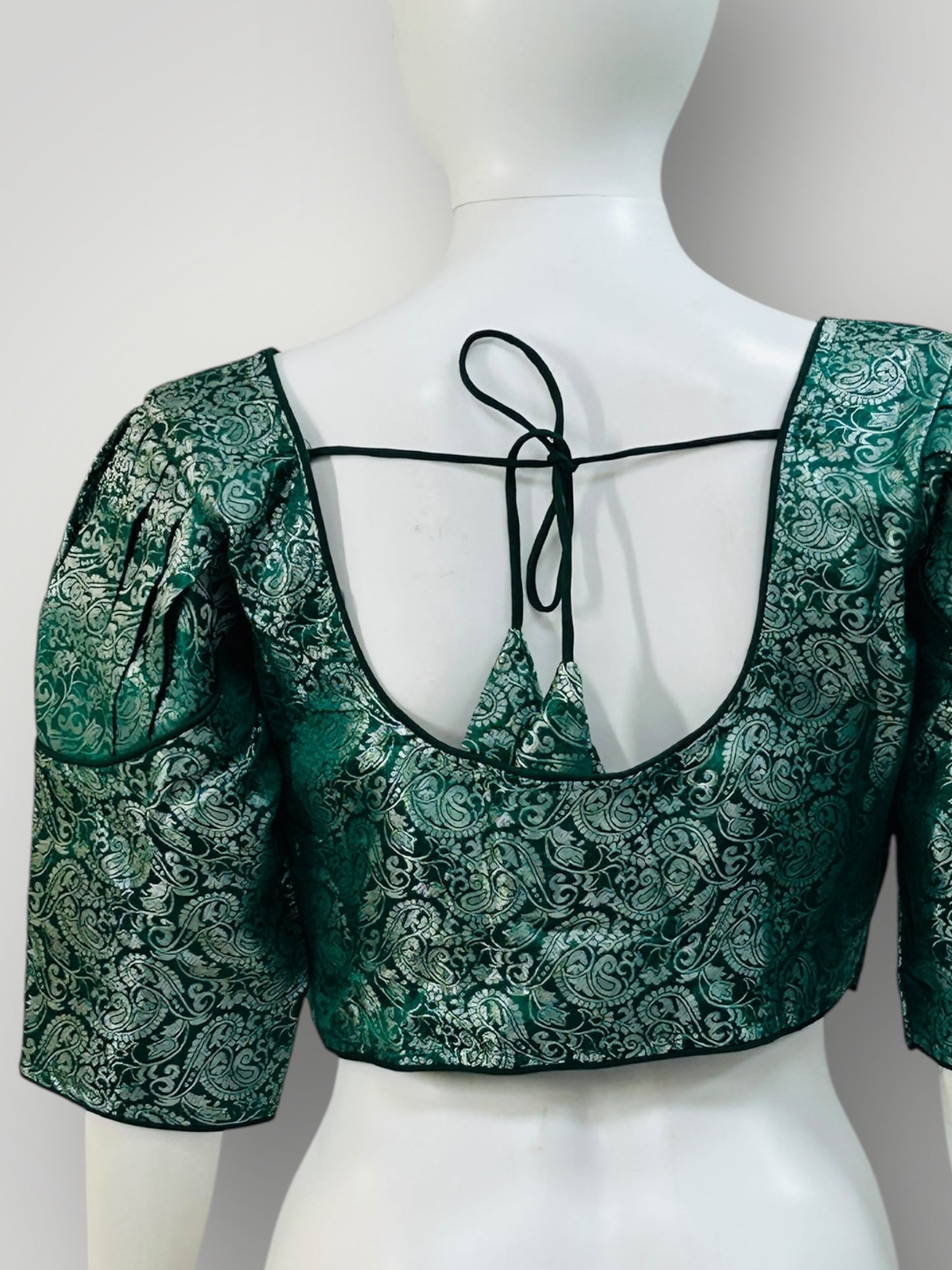 Green- Silver : silk readymade blouse