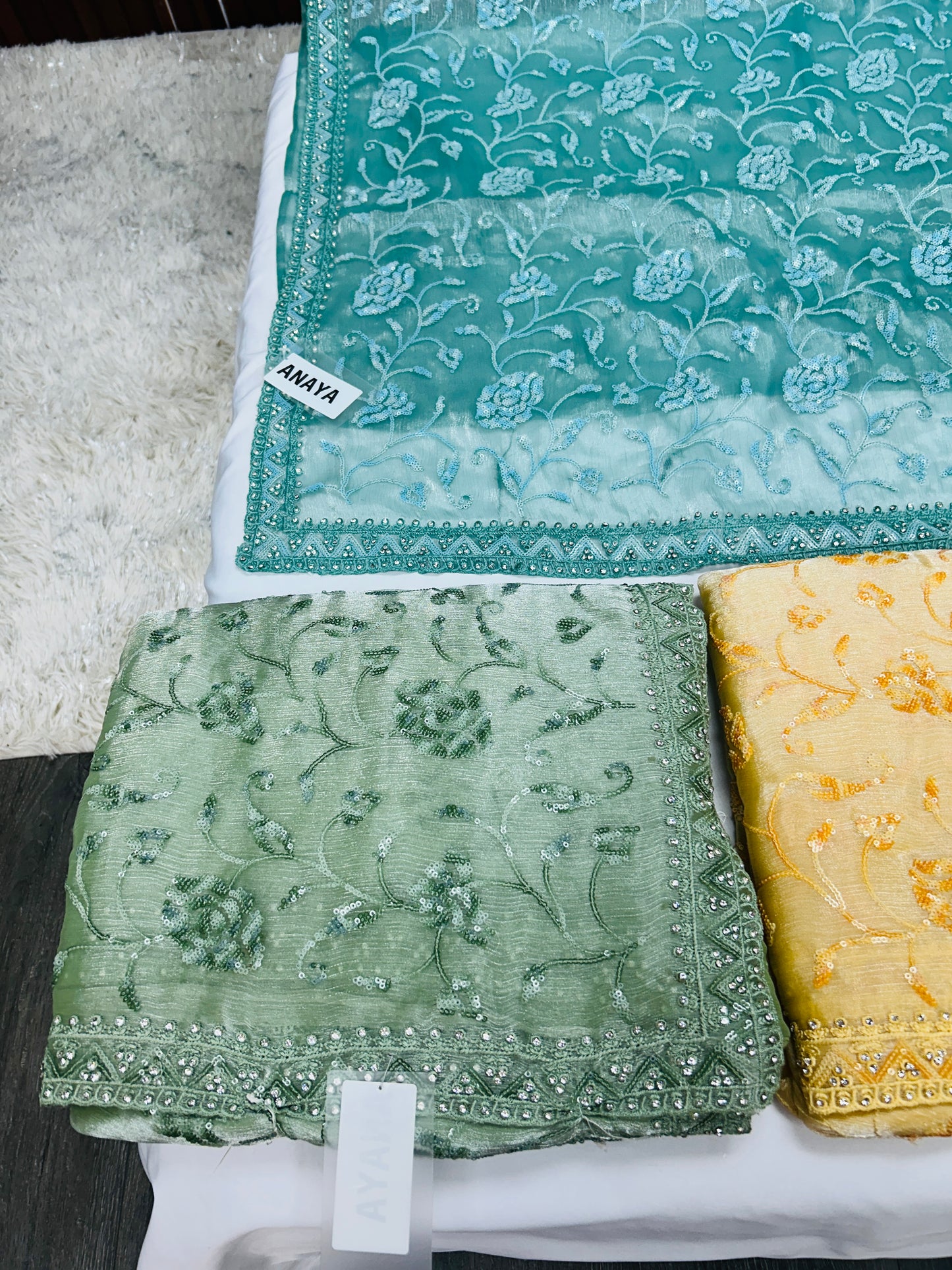 Chiffon silk saree with sequin Chikankari
