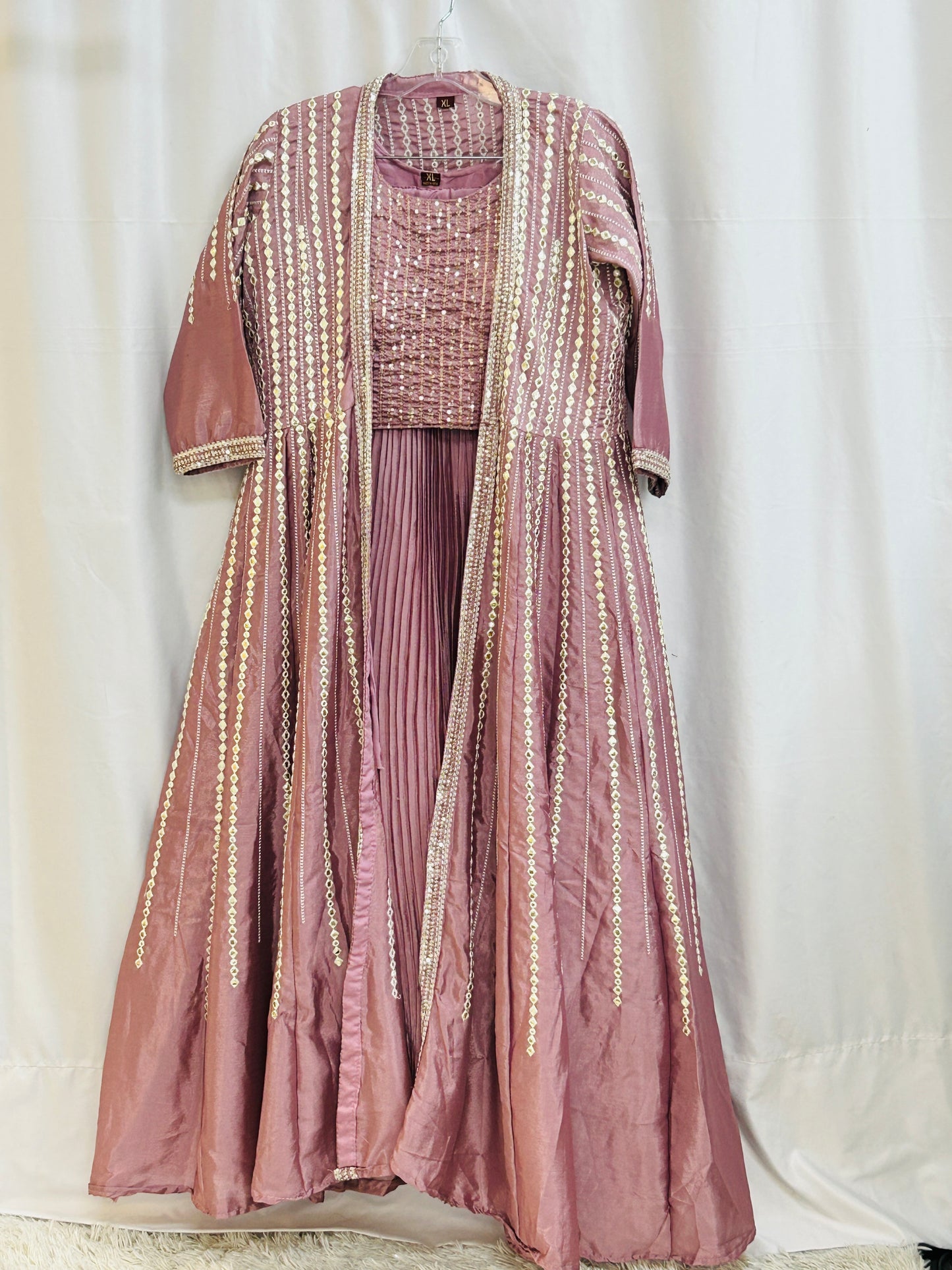 Dark pink Lehenga Choli set with long jacket