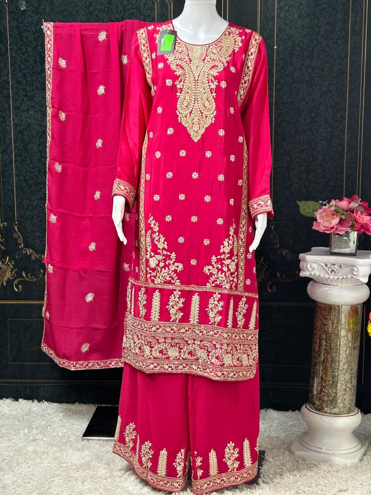 Chinon silk sharara suit