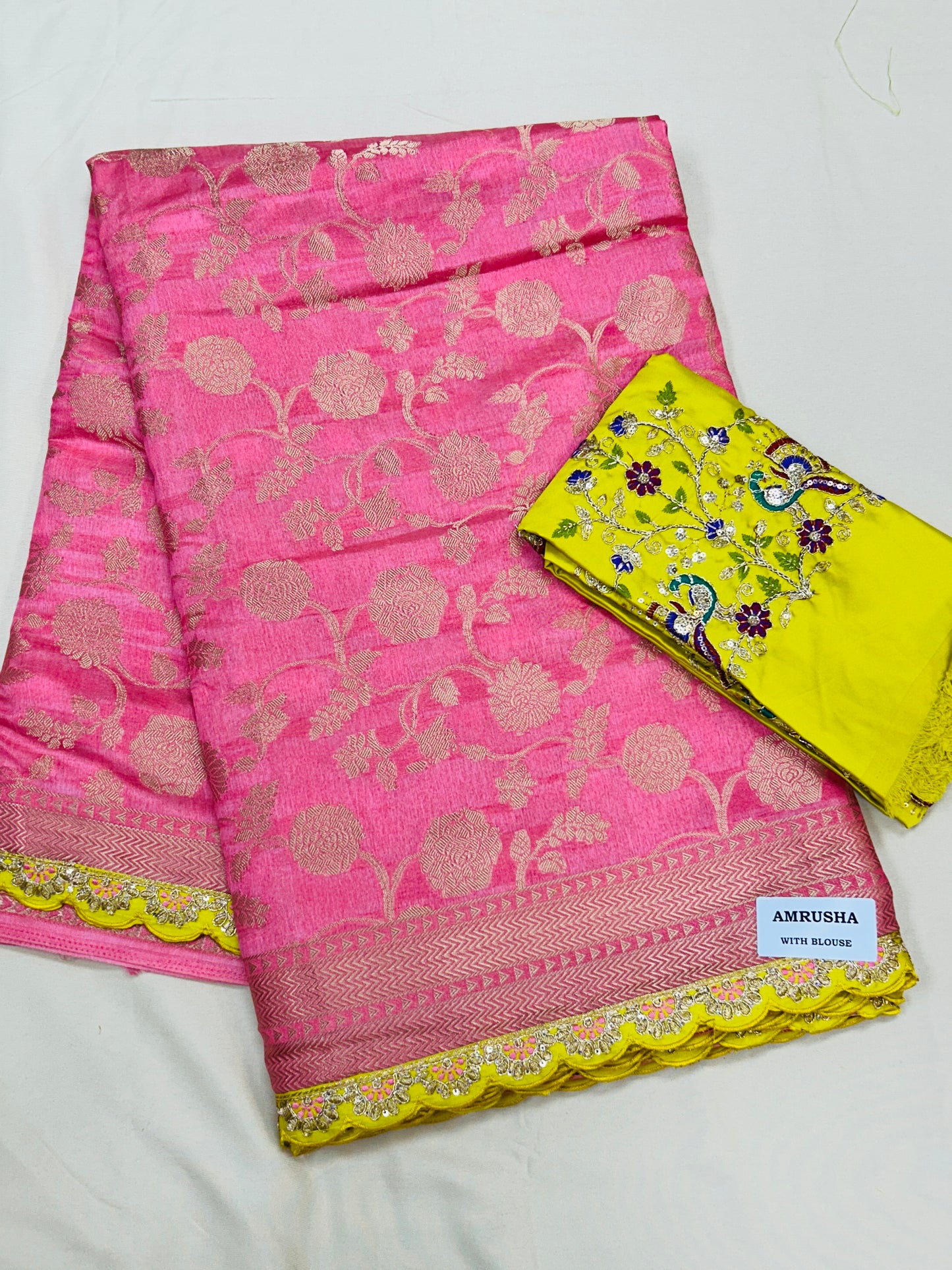 Silk saree with designer blouse piece