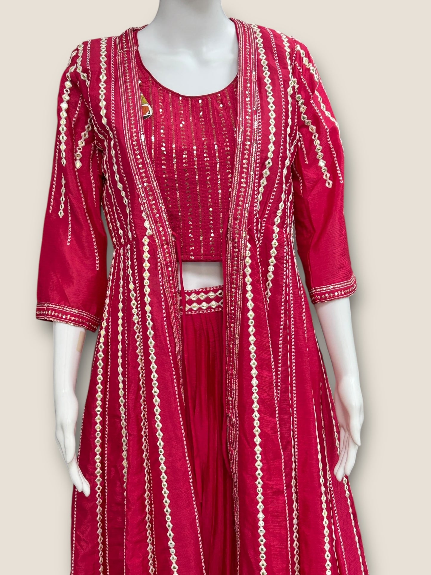 Dark pink Lehenga Choli set with long jacket