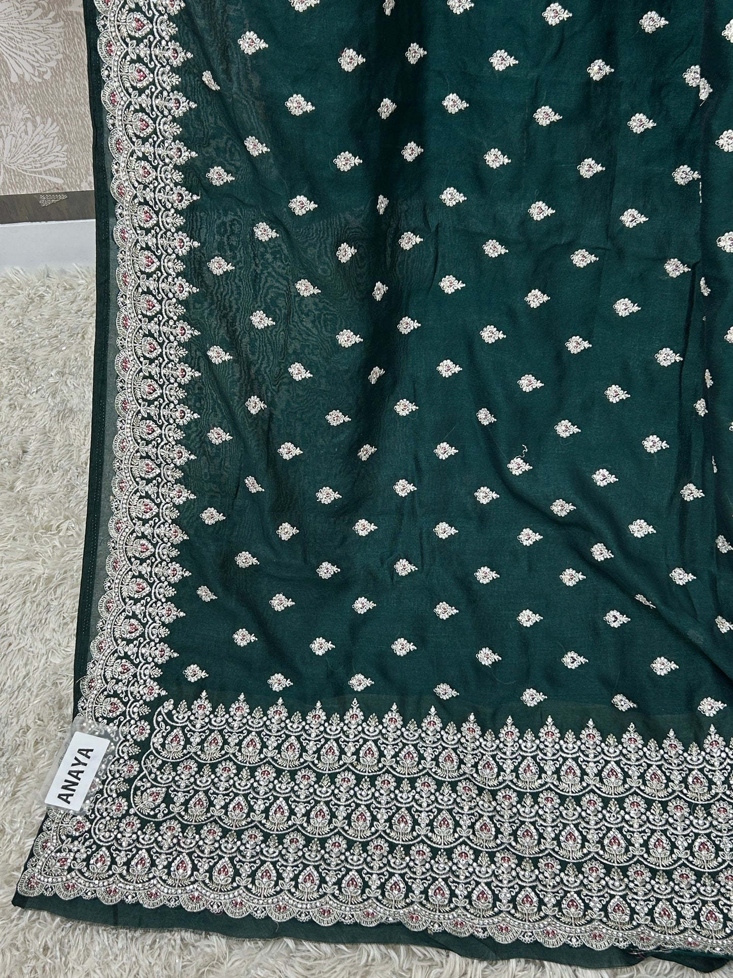 Chinon silk saree with heavy stone work