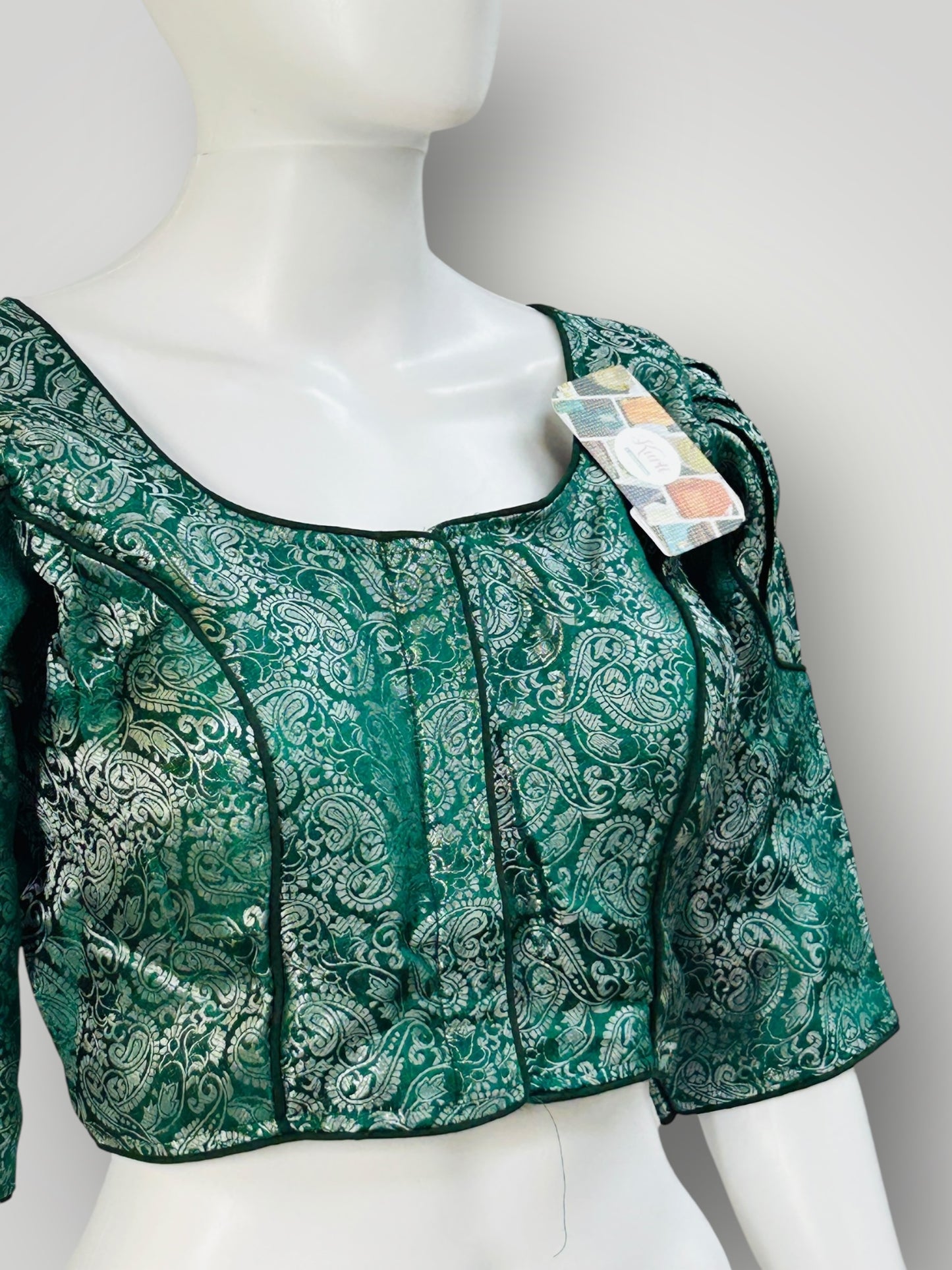 Green- Silver : silk readymade blouse