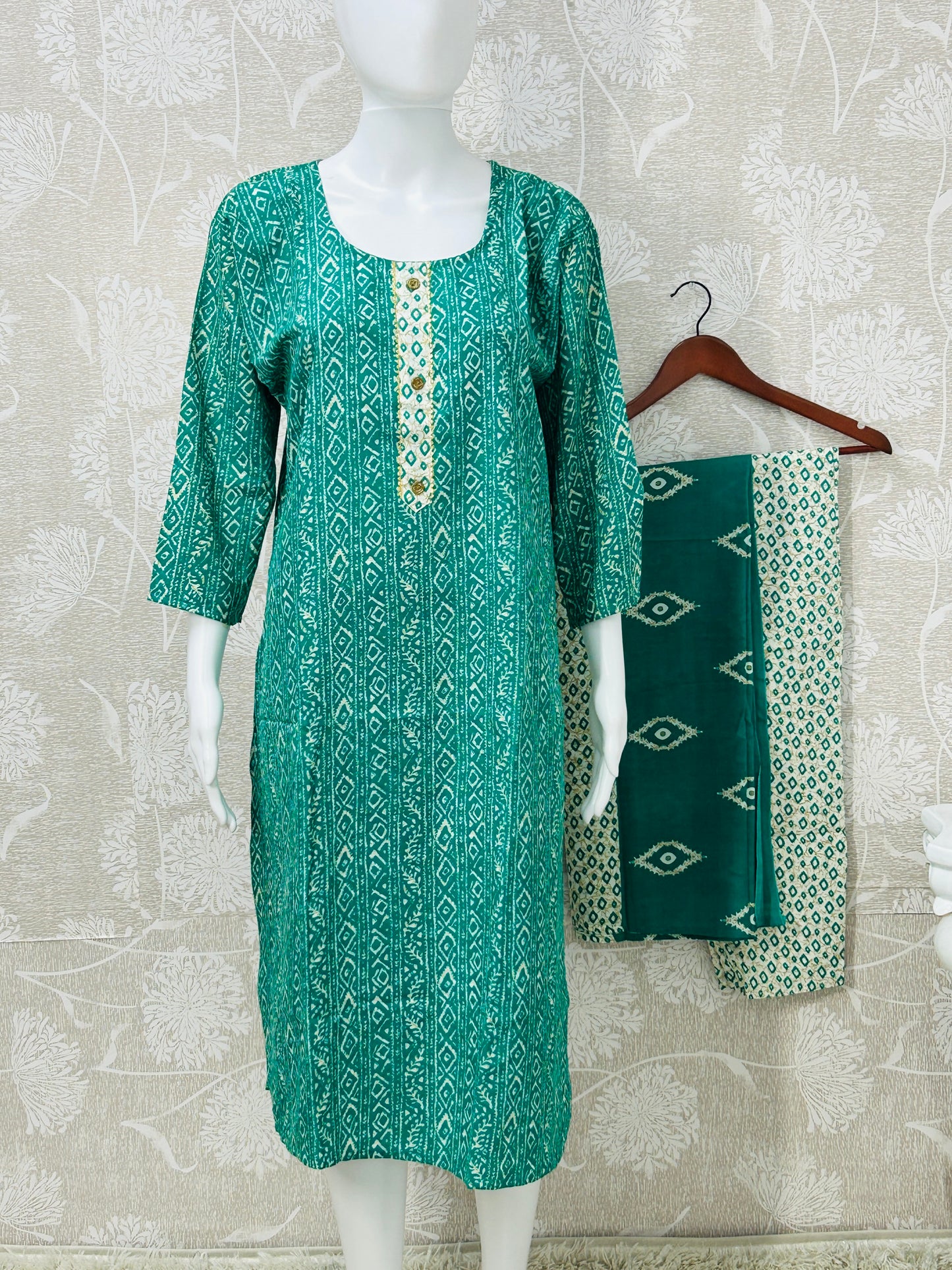 Printed cotton Kurti set with pant and dupatta