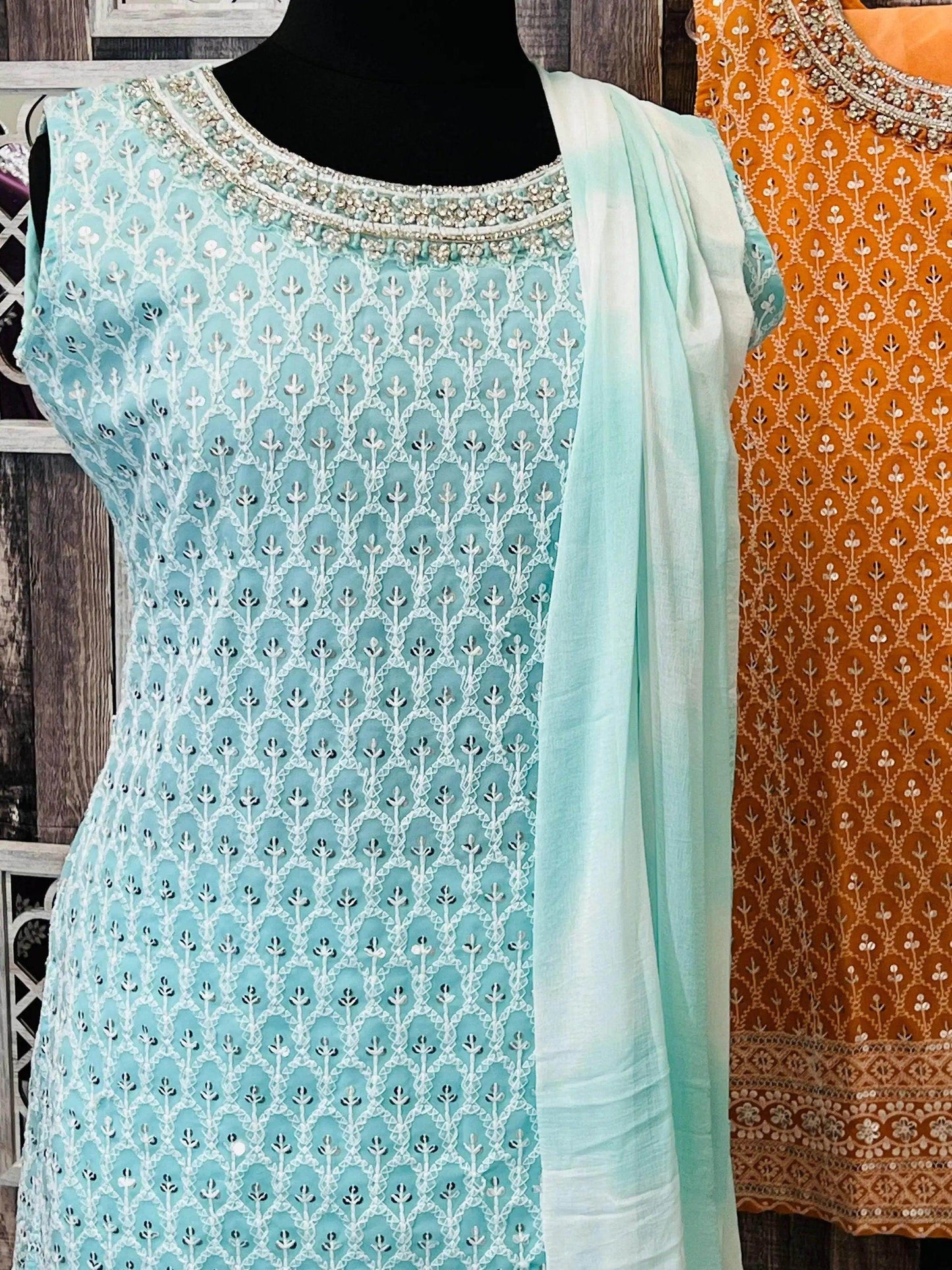 Georgette chikankari salwar suit, party wear salwar kameez - Kurti Connection USA