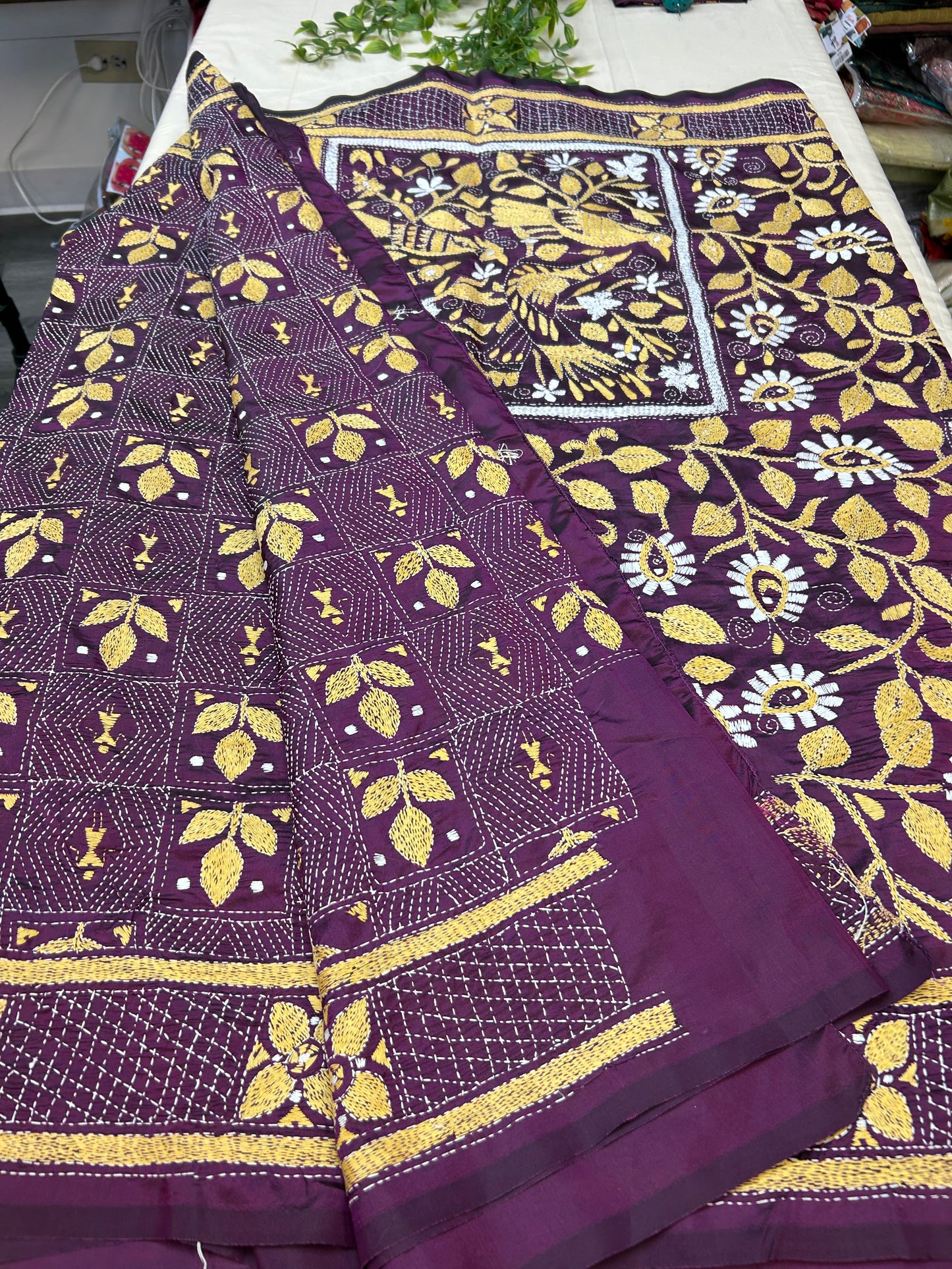 Kantha stitch saree