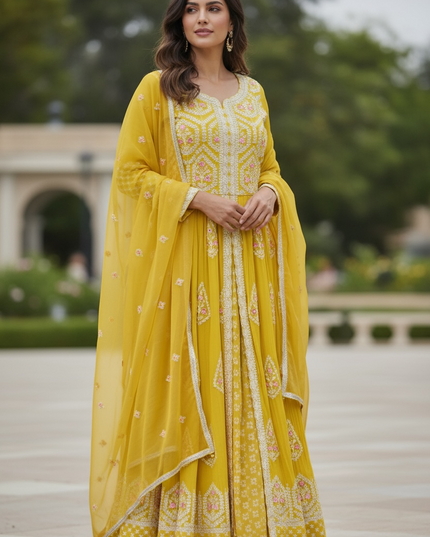 Front slit long party wear kurti with lehenga