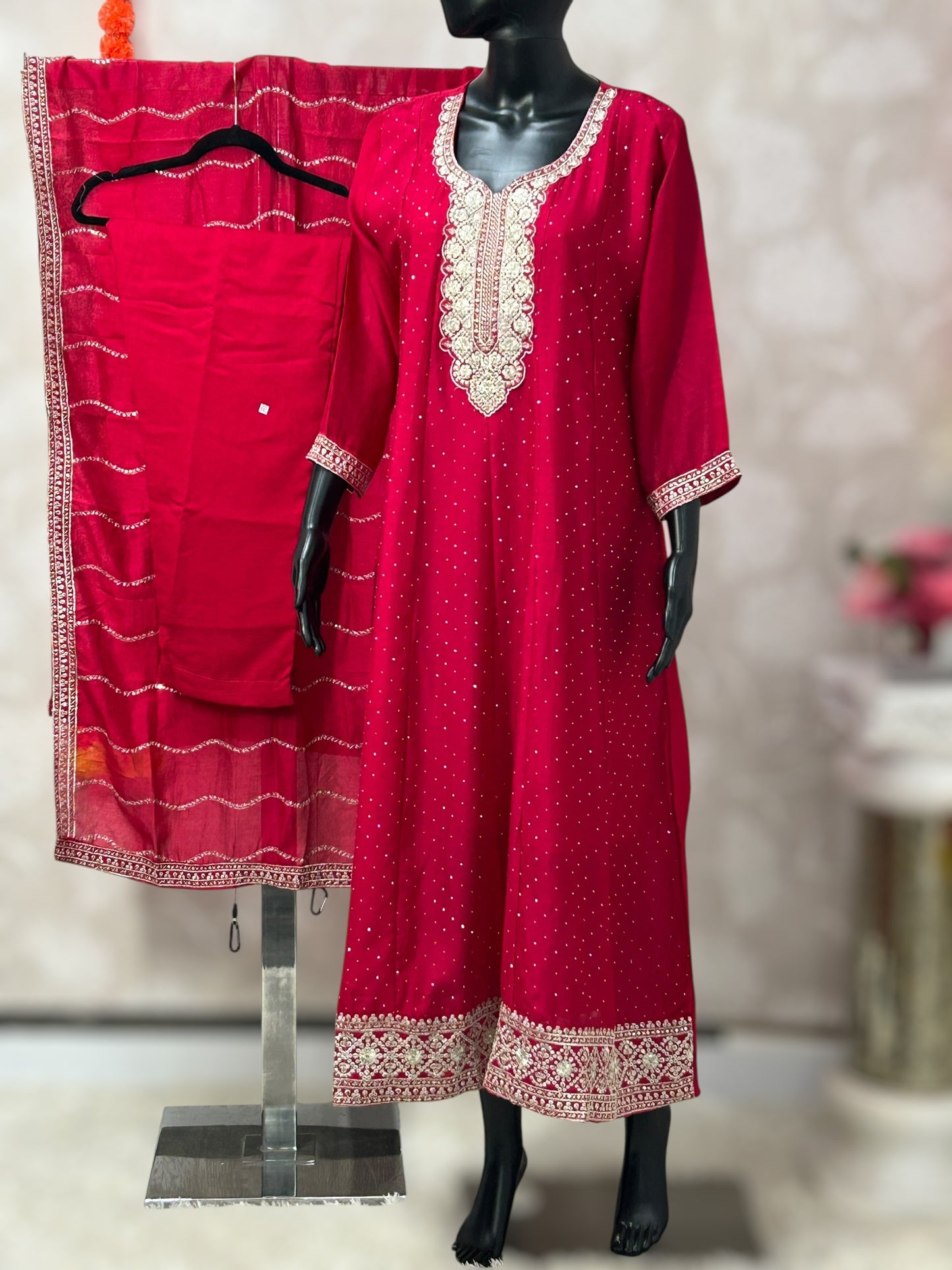 Chinon silk Anarkali set