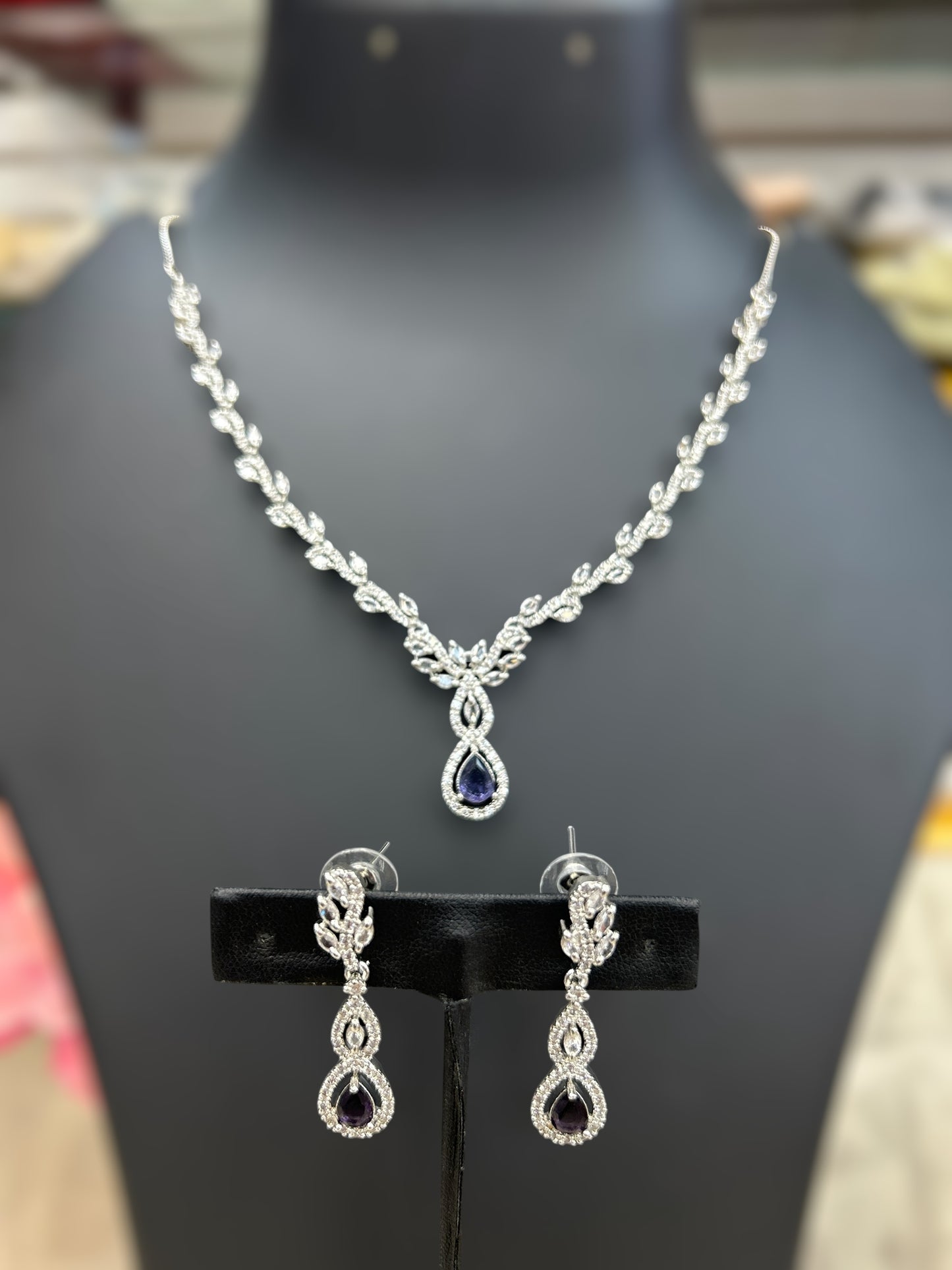 AD Silver Necklace with blue stone