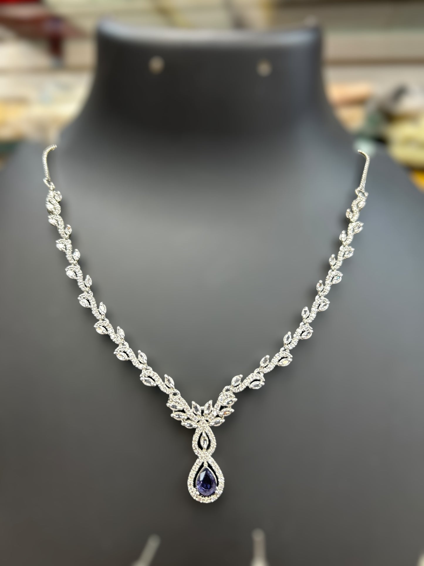 AD Silver Necklace with blue stone