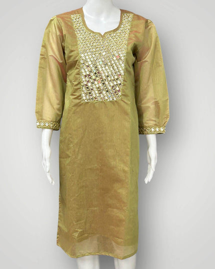 Chanderi silk real mirror work kurti - Kurti Connection USA
