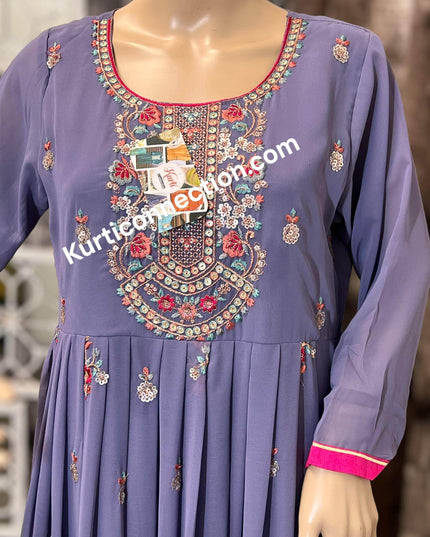 Violet color georgette kurti, light purple kurti - Kurti Connection USA