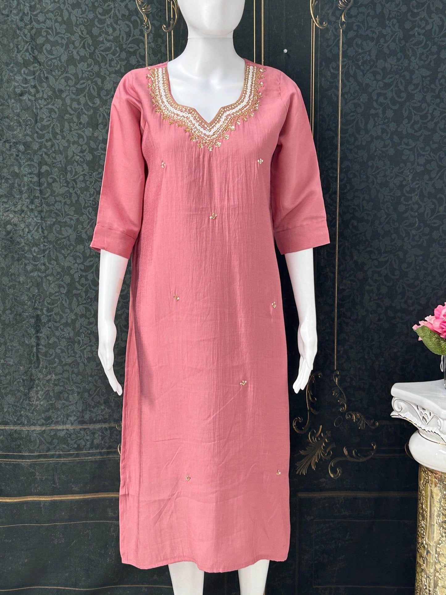 Silk kurti with pearl work - Kurti Connection USA