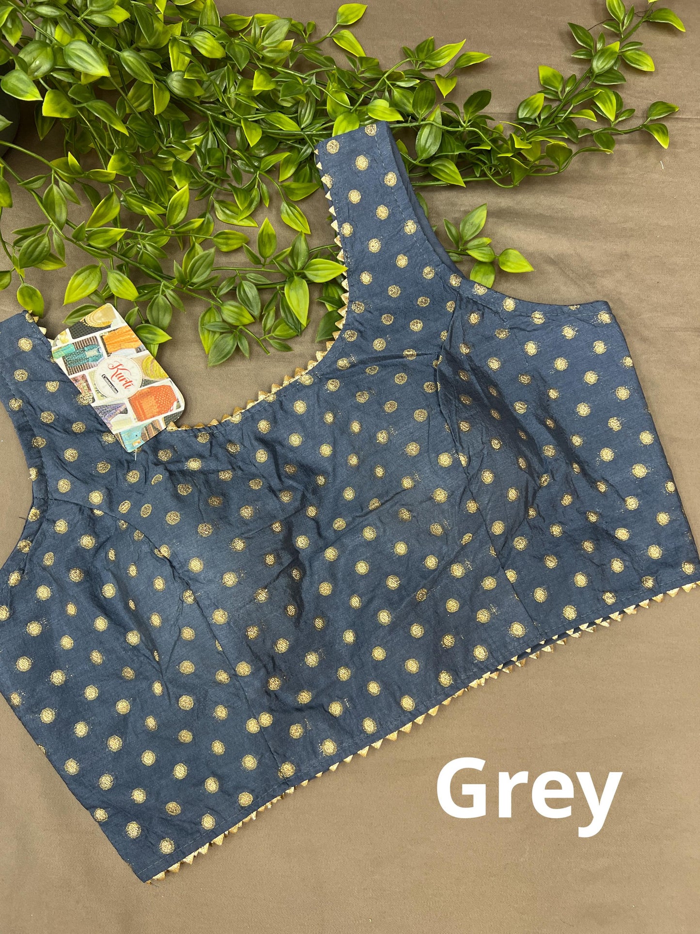 Silk cotton blouse with gold butti | Sleeves available