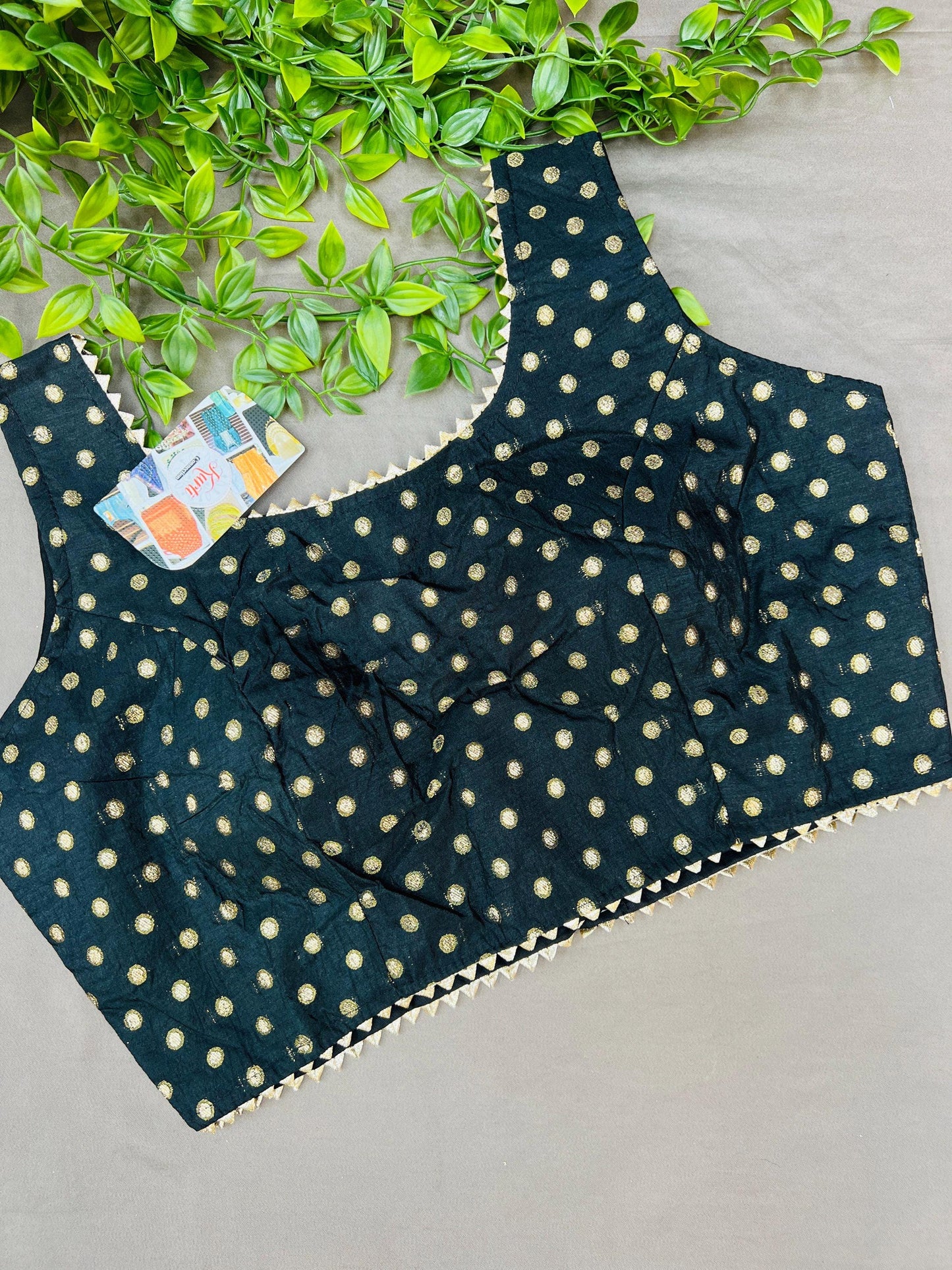 Silk cotton blouse with gold butti | Sleeves available