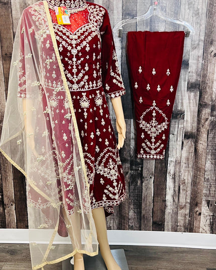 Designer Velvet long kurti with pant - Kurti Connection USA