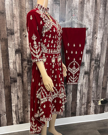 Designer Velvet long kurti with pant - Kurti Connection USA
