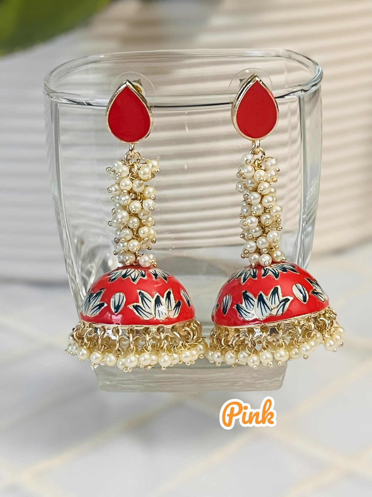 Meenakari jhumki, long jhumki
