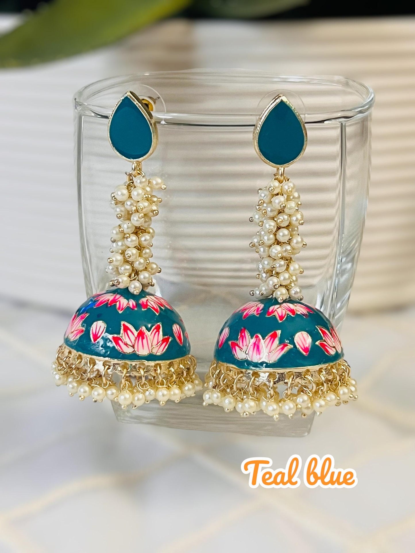 Meenakari jhumki, long jhumki