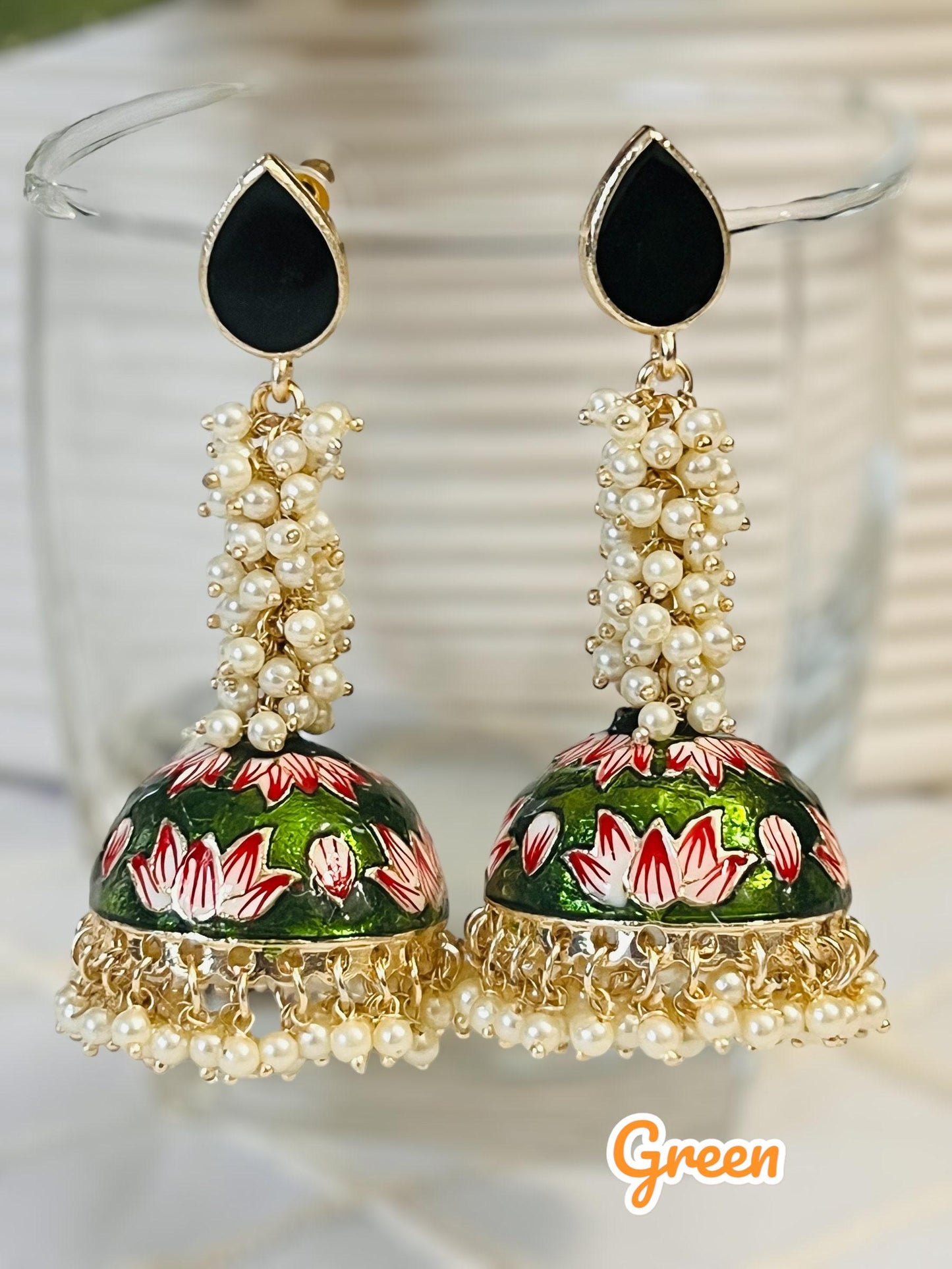 Meenakari jhumki, long jhumki