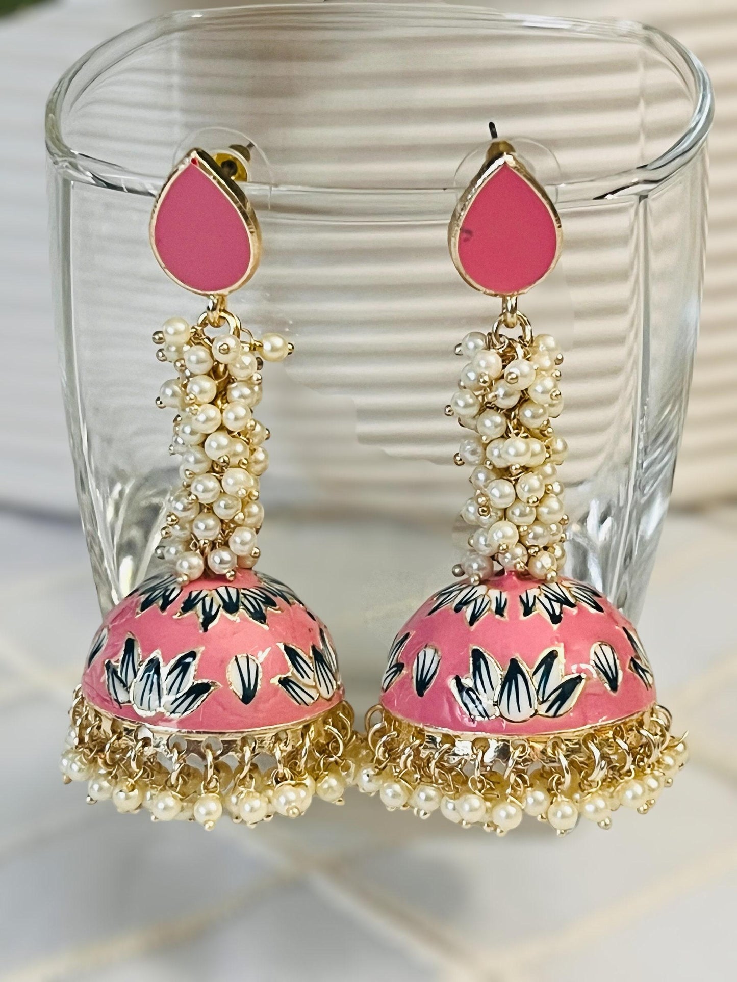 Meenakari jhumki, long jhumki