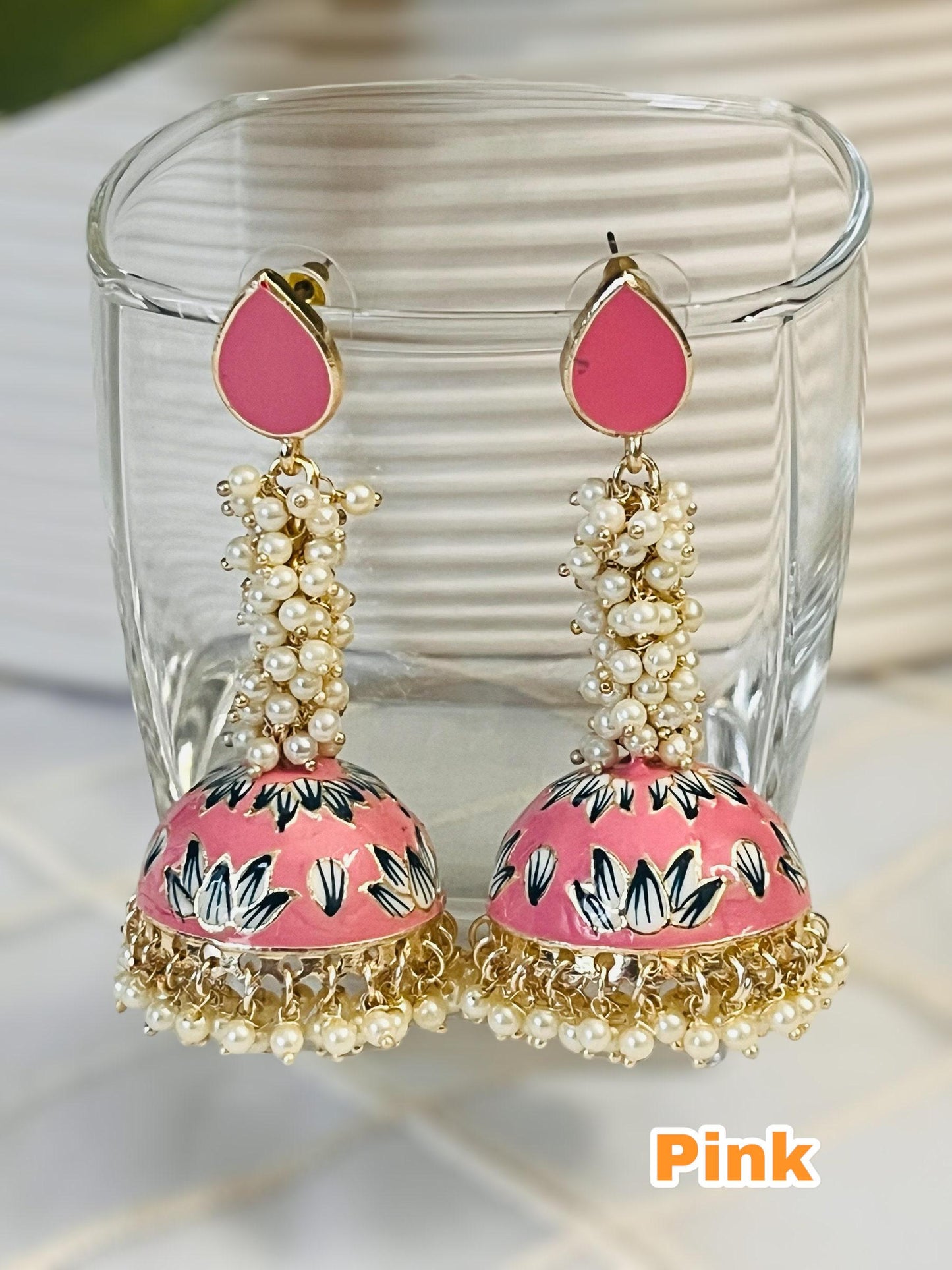 Meenakari jhumki, long jhumki