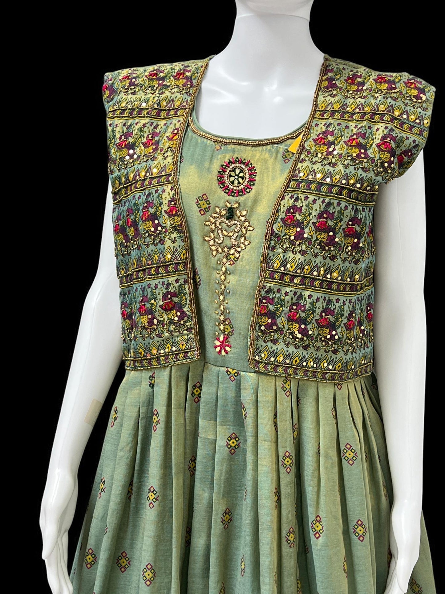 Chanderi Silk long dress with jacket | Sleeves available
