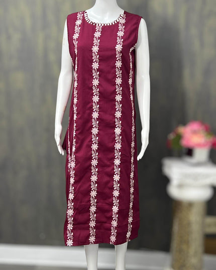 Chiffon chikankari Kurti | three fourth sleeves available - Kurti Connection USA