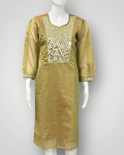 Chanderi silk real mirror work kurti - Kurti Connection USA